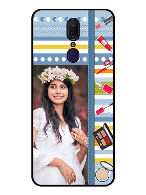 Custom Oppo F11 Personalized Glass Phone Case  - Makeup Icons Design