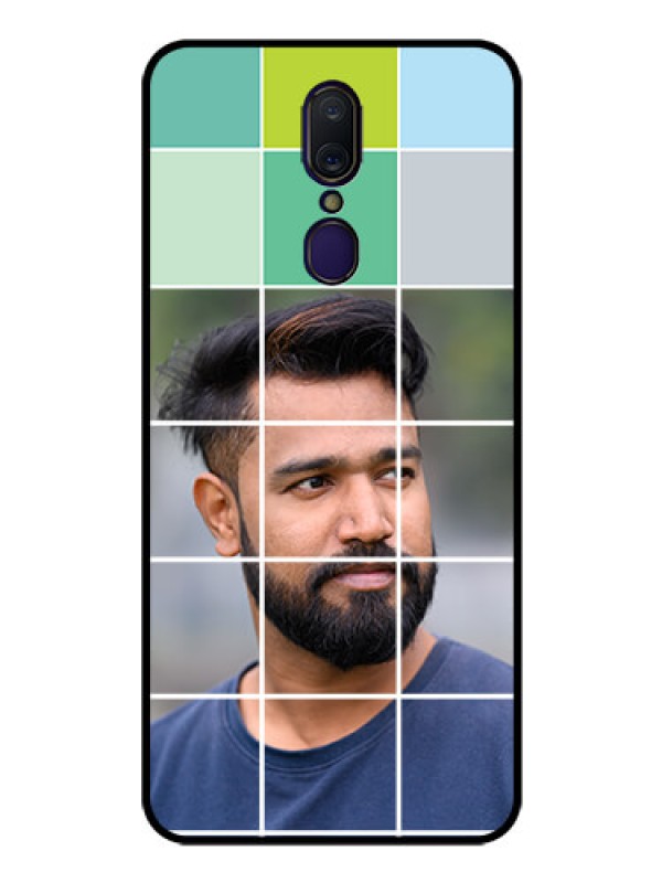 Custom Oppo F11 Photo Printing on Glass Case  - with white box pattern 