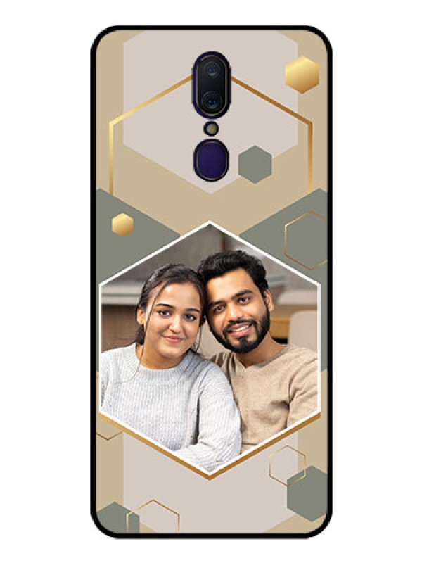 Custom Oppo F11 Photo Printing on Glass Case - Stylish Hexagon Pattern Design