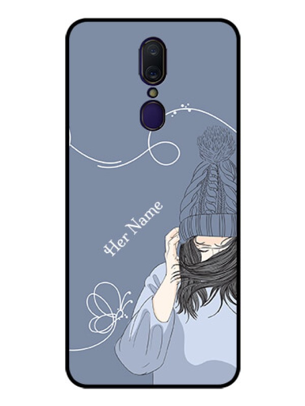 Custom Oppo F11 Custom Glass Mobile Case - Girl in winter outfit Design