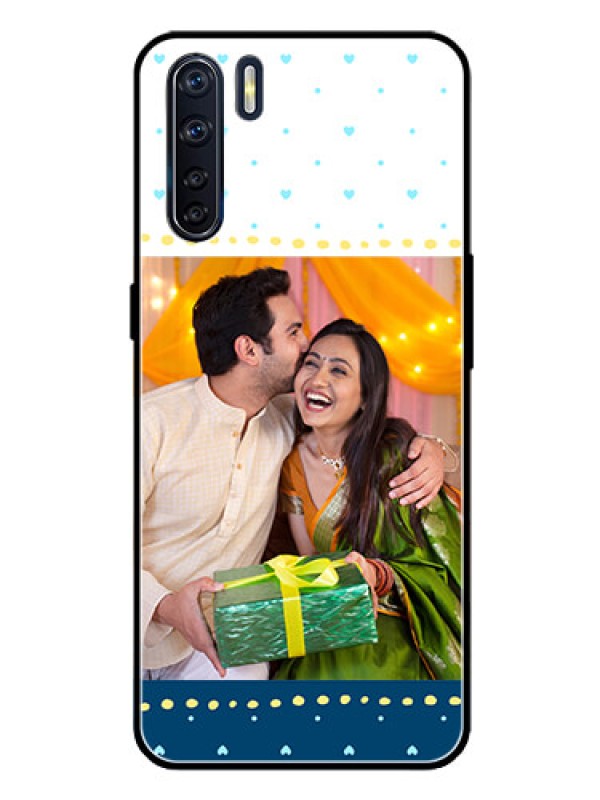 Custom Oppo F15 Personalized Glass Phone Case  - White and Blue Abstract Design