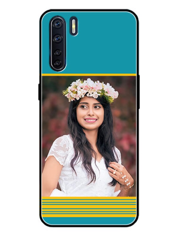 Custom Oppo F15 Custom Glass Phone Case  - Yellow & Blue Design 