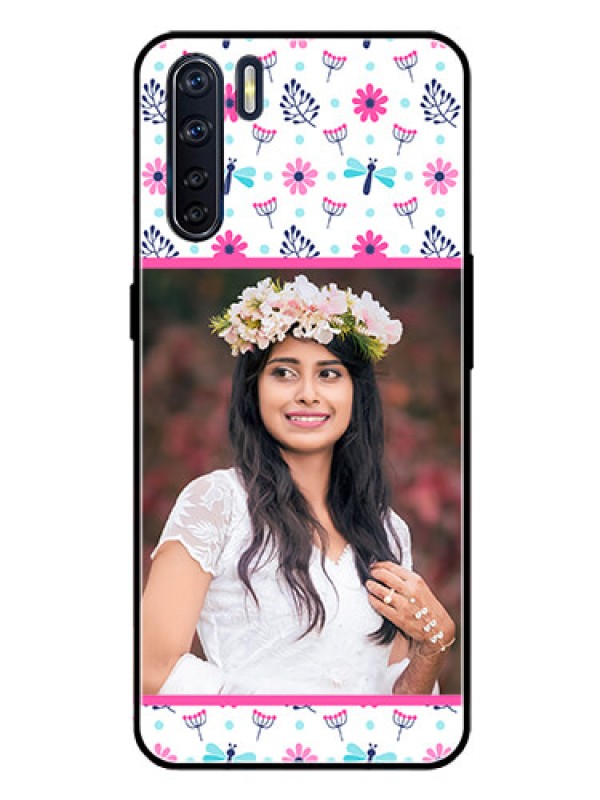 Custom Oppo F15 Photo Printing on Glass Case  - Colorful Flower Design