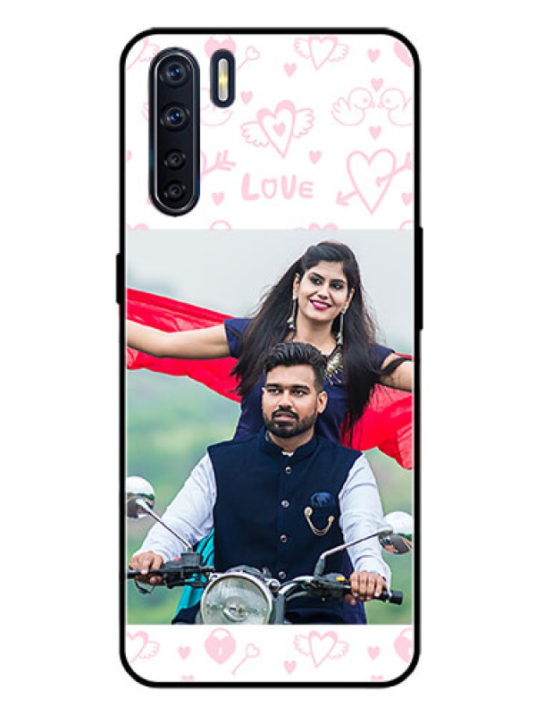 Custom Oppo F15 Custom Glass Mobile Case  - Pink Flying Heart Design