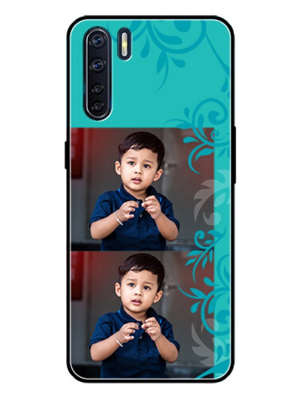 Custom Oppo F15 Personalized Glass Phone Case  - with Photo and Green Floral Design 