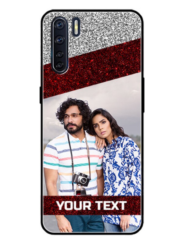 Custom Oppo F15 Personalized Glass Phone Case  - Image Holder with Glitter Strip Design