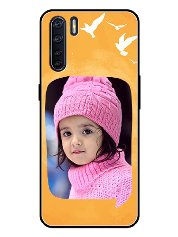Custom Oppo F15 Personalized Glass Phone Case  - Water Color Design with Bird Icons