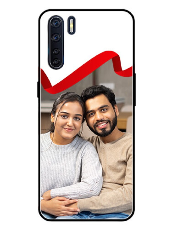 Custom Oppo F15 Photo Printing on Glass Case  - Red Ribbon Frame Design