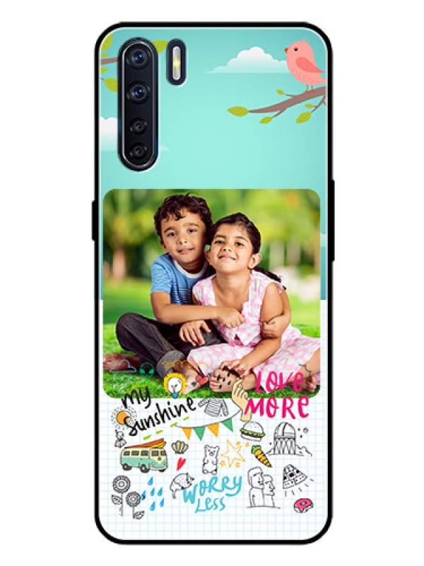 Custom Oppo F15 Photo Printing on Glass Case  - Doodle love Design