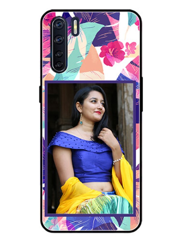 Custom Oppo F15 Custom Glass Mobile Case  - Abstract Floral Design