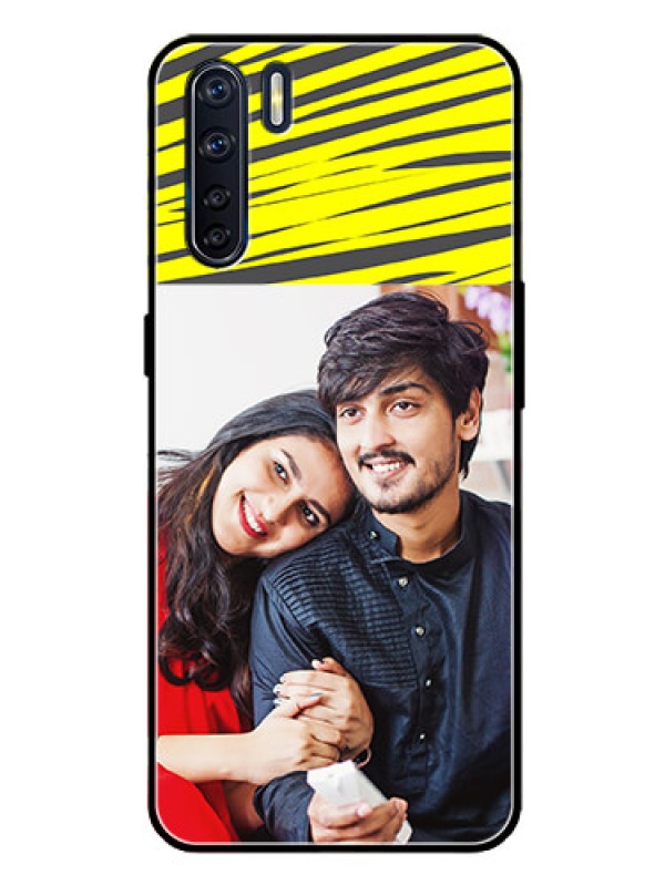 Custom Oppo F15 Photo Printing on Glass Case  - Yellow Abstract Design