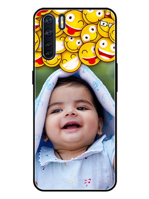 Custom Oppo F15 Custom Glass Mobile Case  - with Smiley Emoji Design