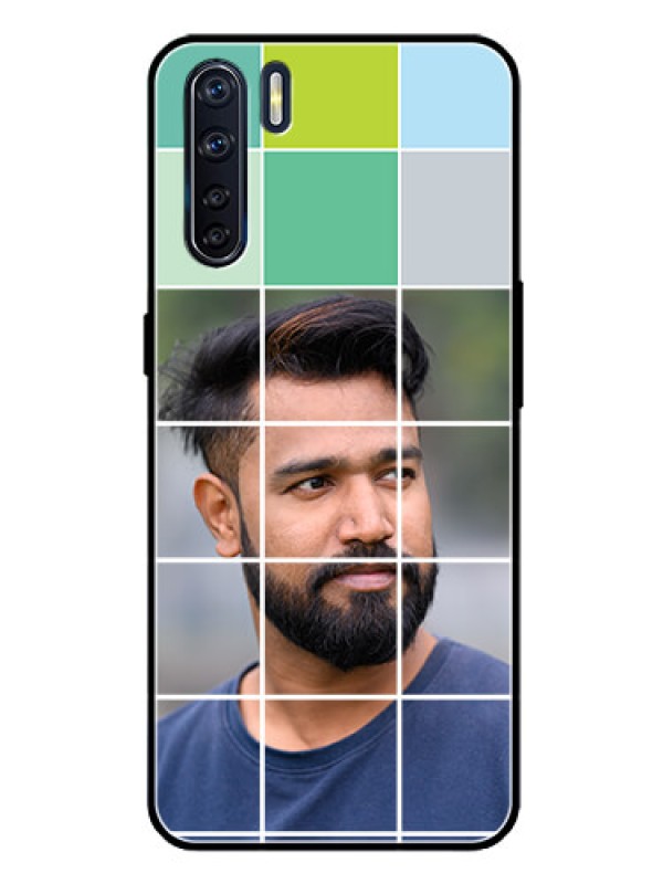 Custom Oppo F15 Photo Printing on Glass Case  - with white box pattern 