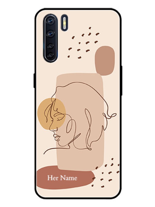 Custom Oppo F15 Photo Printing on Glass Case - Calm Woman line art Design