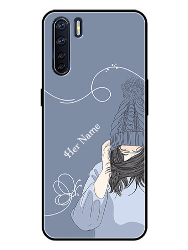 Custom Oppo F15 Custom Glass Mobile Case - Girl in winter outfit Design