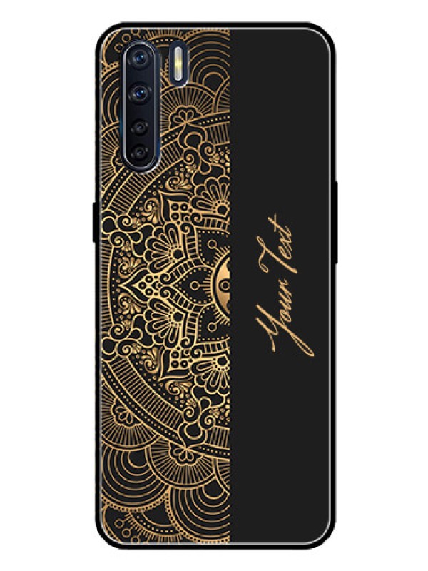 Custom Oppo F15 Photo Printing on Glass Case - Mandala art with custom text Design