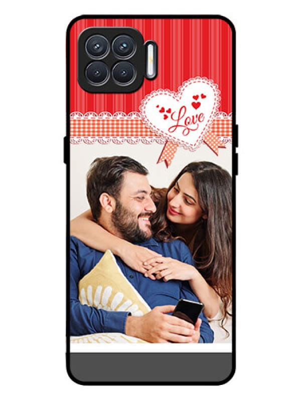 Custom Oppo F17 Custom Glass Mobile Case  - Red Love Pattern Design