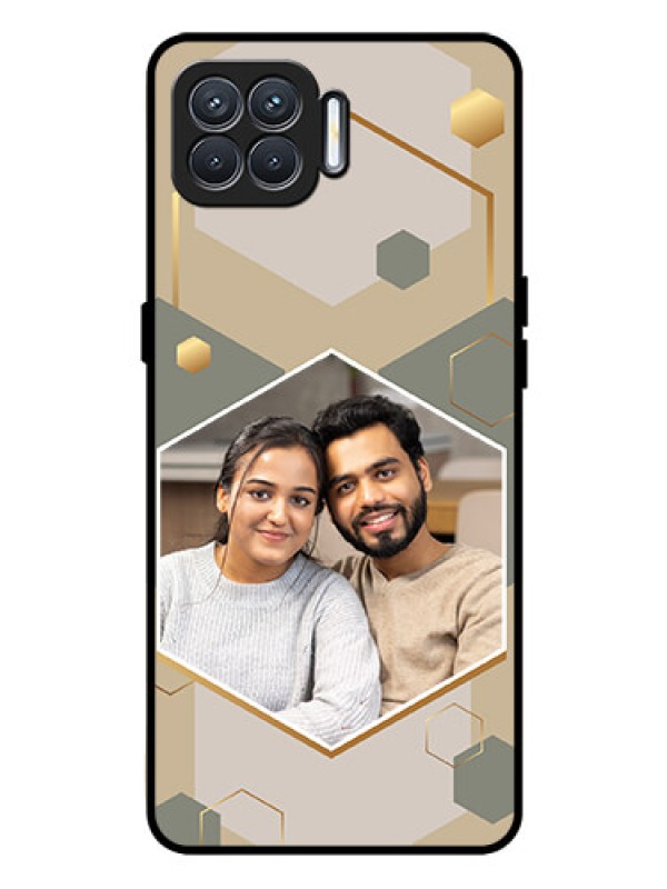 Custom Oppo F17 Photo Printing on Glass Case - Stylish Hexagon Pattern Design