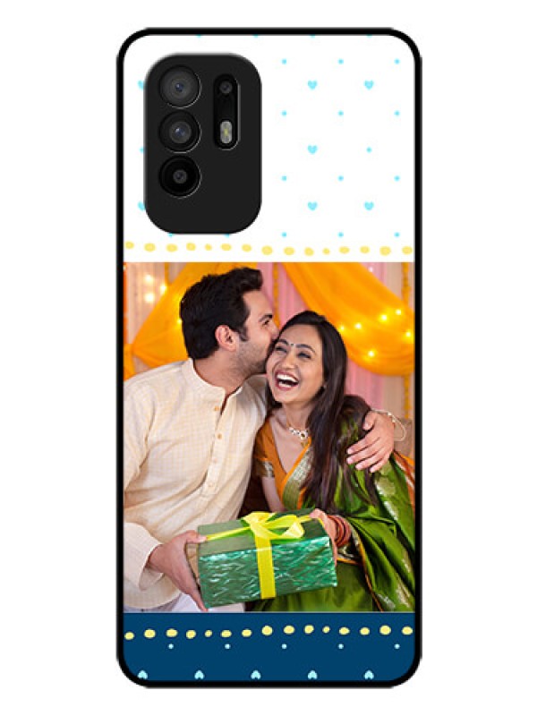 Custom Oppo F19 Pro Plus 5G Personalized Glass Phone Case - White and Blue Abstract Design