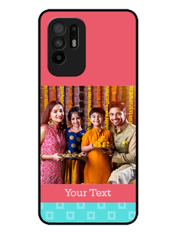 Custom Oppo F19 Pro Plus 5G Personalized Glass Phone Case - Peach & Blue Color Design