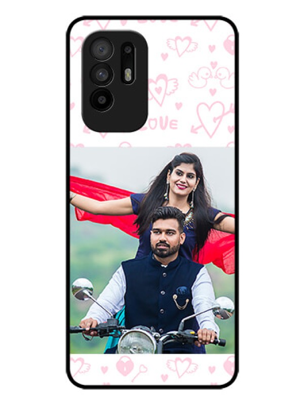Custom Oppo F19 Pro Plus 5G Custom Glass Mobile Case - Pink Flying Heart Design
