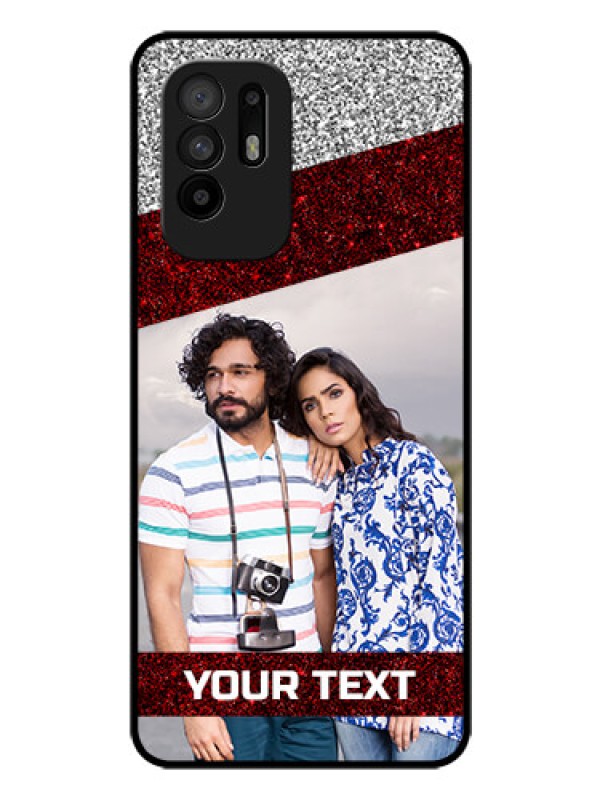 Custom Oppo F19 Pro Plus 5G Personalized Glass Phone Case - Image Holder with Glitter Strip Design