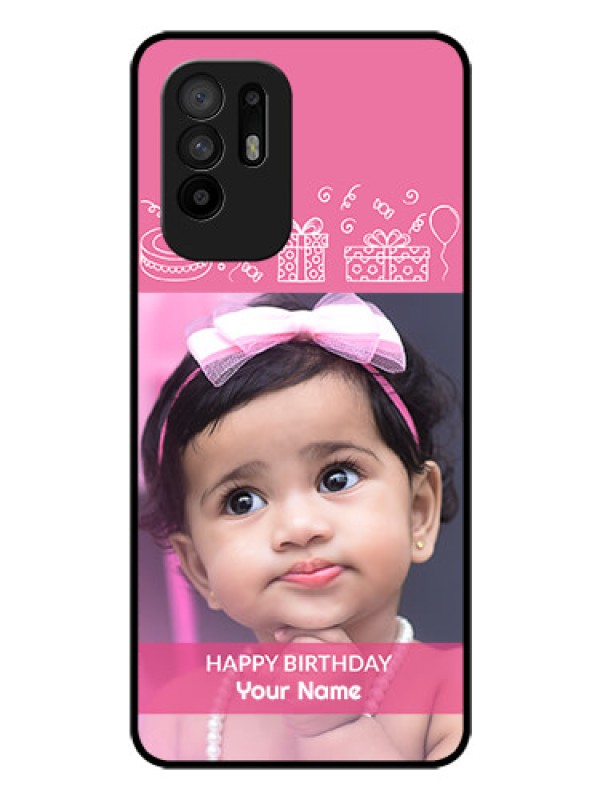 Custom Oppo F19 Pro Plus 5G Photo Printing on Glass Case - with Birthday Line Art Design