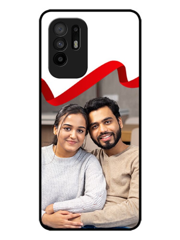 Custom Oppo F19 Pro Plus 5G Photo Printing on Glass Case - Red Ribbon Frame Design