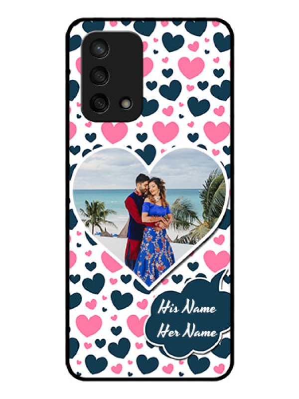 Custom Oppo F19 Custom Glass Phone Case - Pink & Blue Heart Design