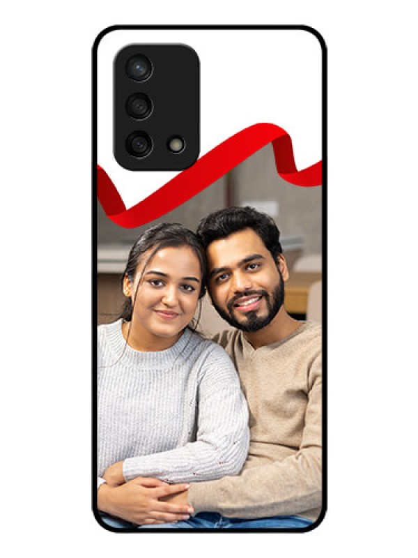 Custom Oppo F19 Photo Printing on Glass Case - Red Ribbon Frame Design