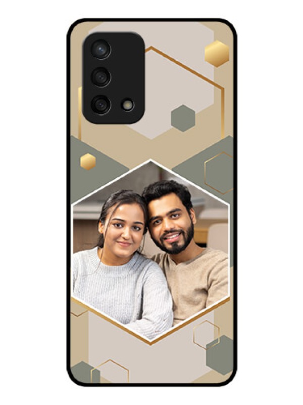Custom Oppo F19 Photo Printing on Glass Case - Stylish Hexagon Pattern Design