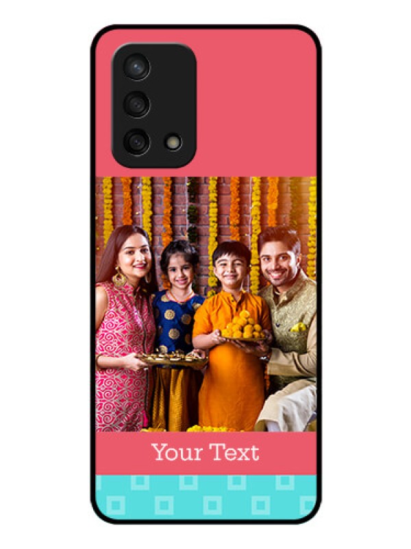 Custom Oppo F19s Personalized Glass Phone Case - Peach & Blue Color Design