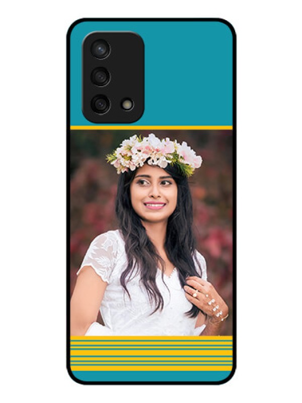 Custom Oppo F19s Custom Glass Phone Case - Yellow & Blue Design 