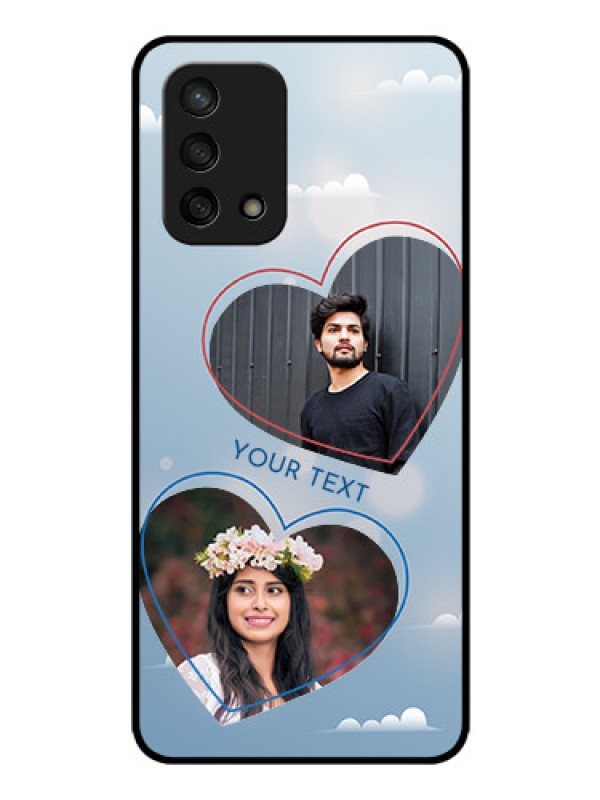 Custom Oppo F19s Custom Glass Mobile Case - Blue Color Couple Design 