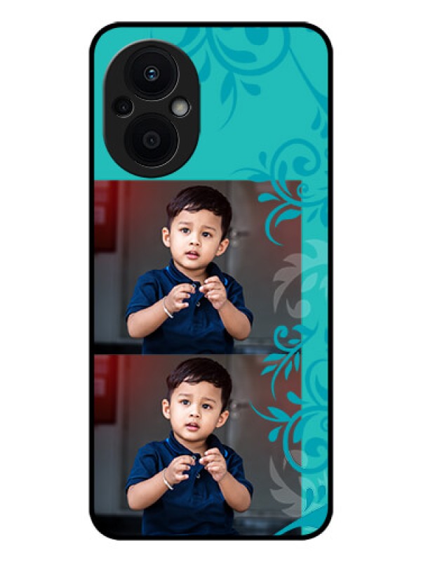 Custom Oppo F21 Pro 5G Personalized Glass Phone Case - with Photo and Green Floral Design
