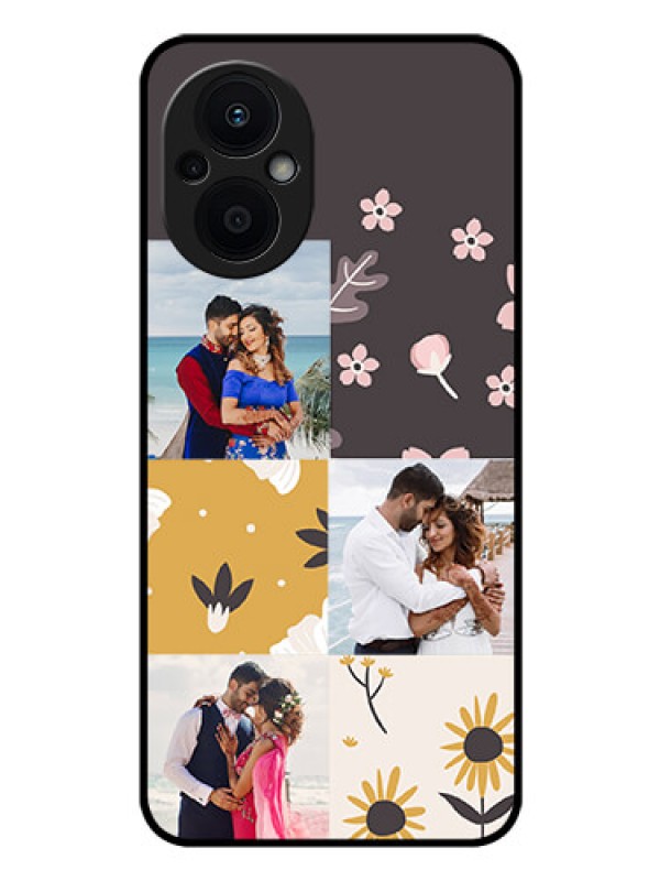 Custom Oppo F21 Pro 5G Photo Printing on Glass Case - 3 Images with Floral Design