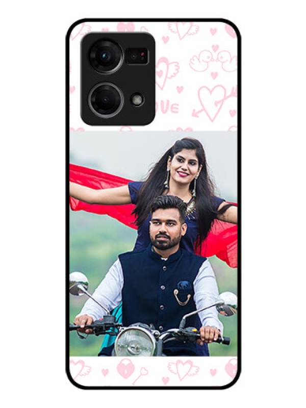 Custom Oppo F21 Pro Custom Glass Mobile Case - Pink Flying Heart Design