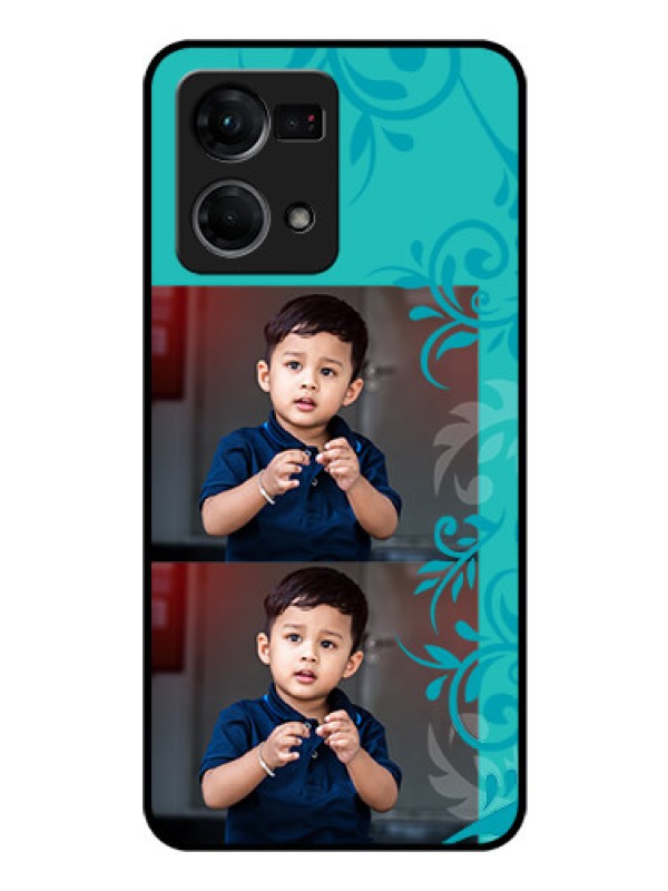 Custom Oppo F21 Pro Personalized Glass Phone Case - with Photo and Green Floral Design