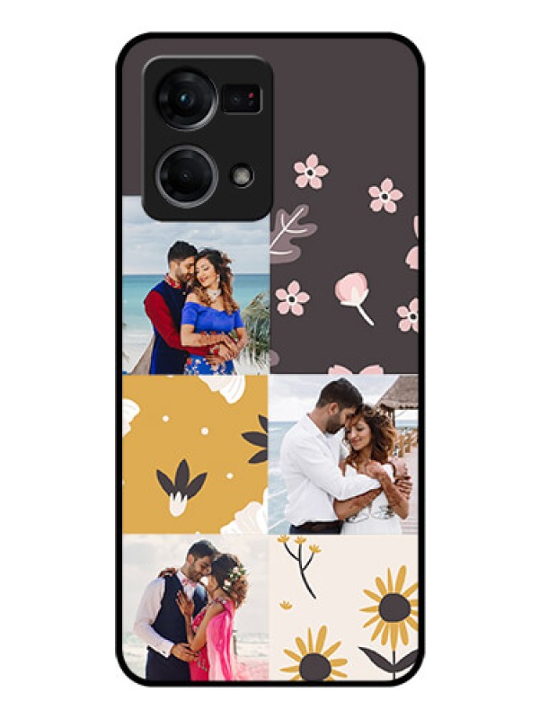 Custom Oppo F21 Pro Photo Printing on Glass Case - 3 Images with Floral Design