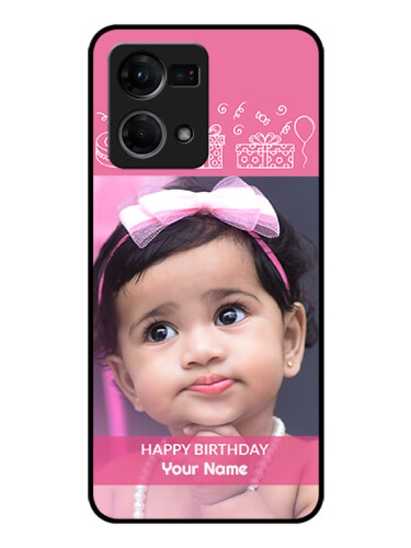 Custom Oppo F21 Pro Photo Printing on Glass Case - with Birthday Line Art Design