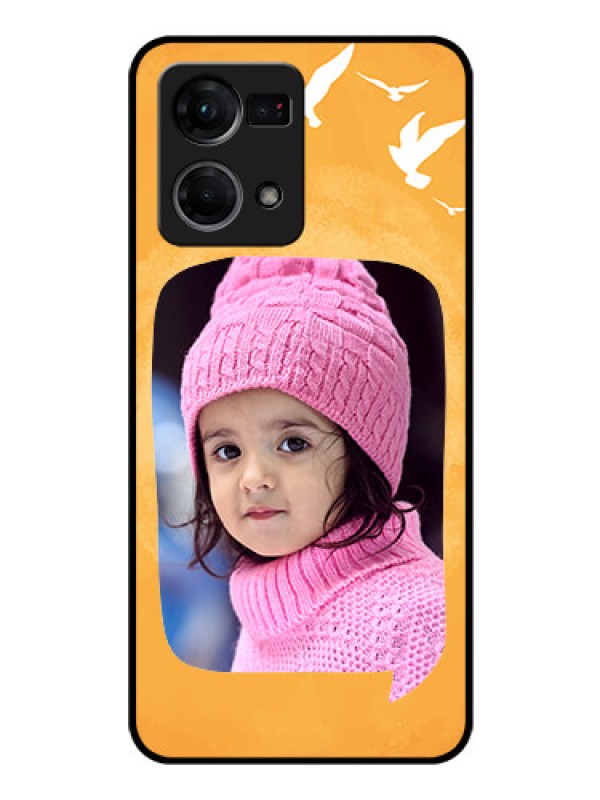 Custom Oppo F21 Pro Personalized Glass Phone Case - Water Color Design with Bird Icons