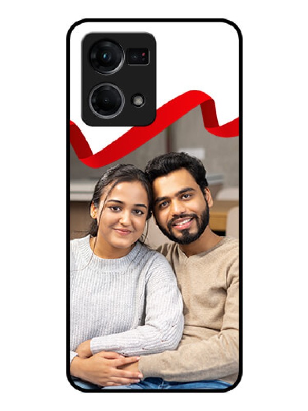 Custom Oppo F21 Pro Photo Printing on Glass Case - Red Ribbon Frame Design