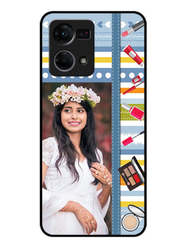 Custom Oppo F21 Pro Personalized Glass Phone Case - Makeup Icons Design