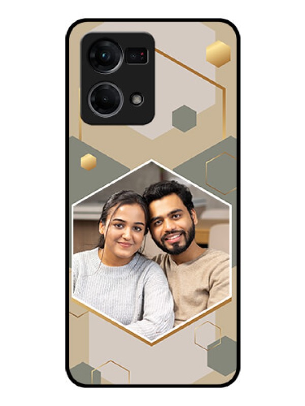 Custom Oppo F21 Pro Photo Printing on Glass Case - Stylish Hexagon Pattern Design