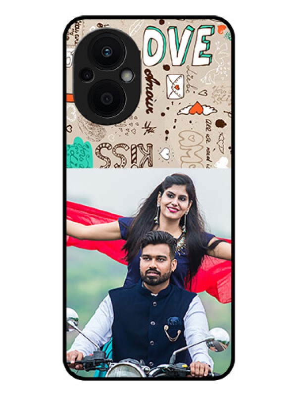 Custom Oppo F21s Pro 5G Custom Glass Phone Case - Love Doodle Pattern