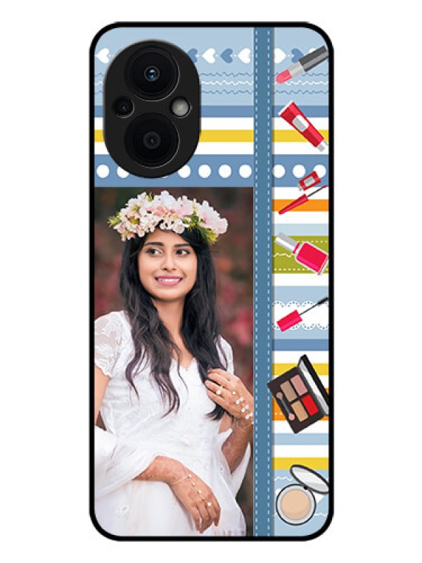 Custom Oppo F21s Pro 5G Personalized Glass Phone Case - Makeup Icons Design