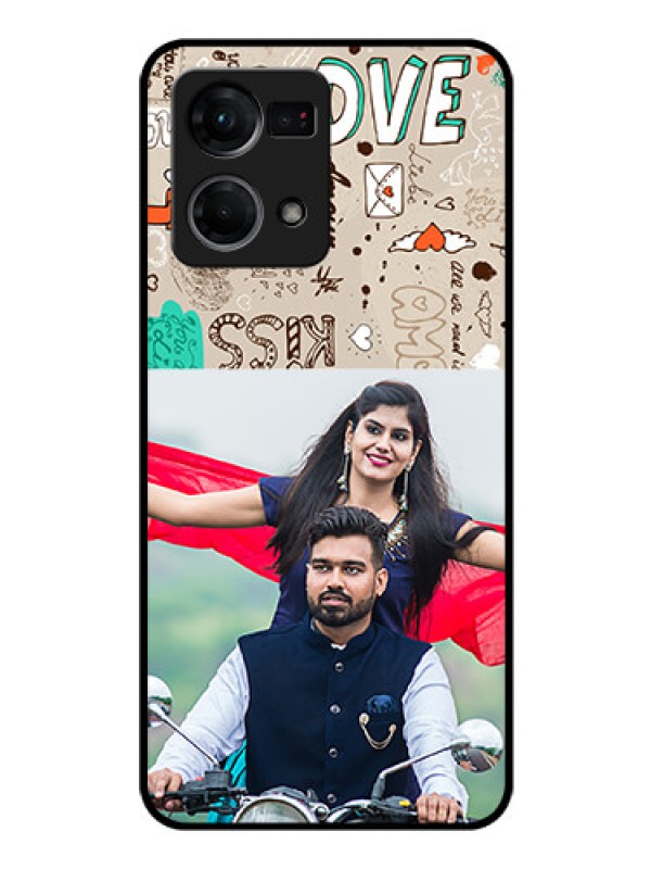 Custom Oppo F21s Pro Custom Glass Phone Case - Love Doodle Pattern