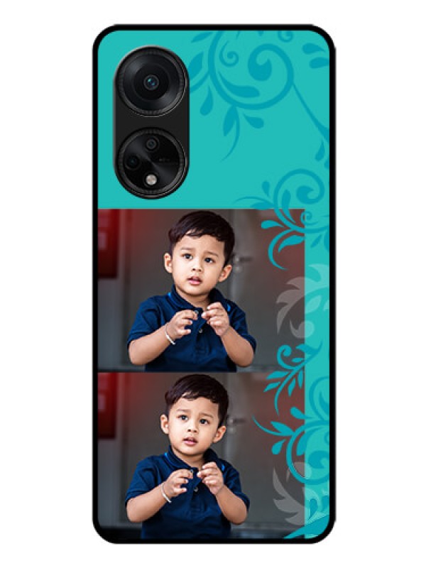 Custom Oppo F23 5G Personalized Glass Phone Case - with Photo and Green Floral Design