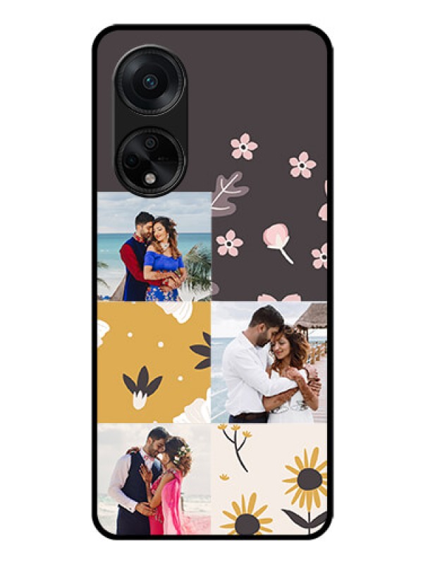 Custom Oppo F23 5G Photo Printing on Glass Case - 3 Images with Floral Design