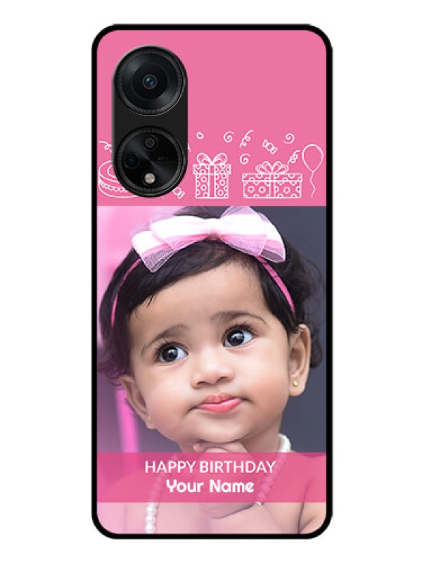 Custom Oppo F23 5G Photo Printing on Glass Case - with Birthday Line Art Design